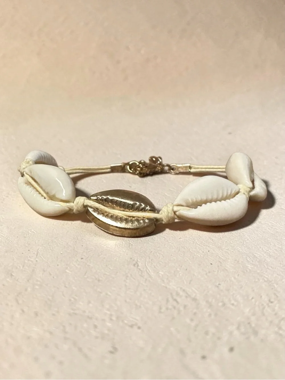 Gold and Cream Cowrie Shell Bracelet